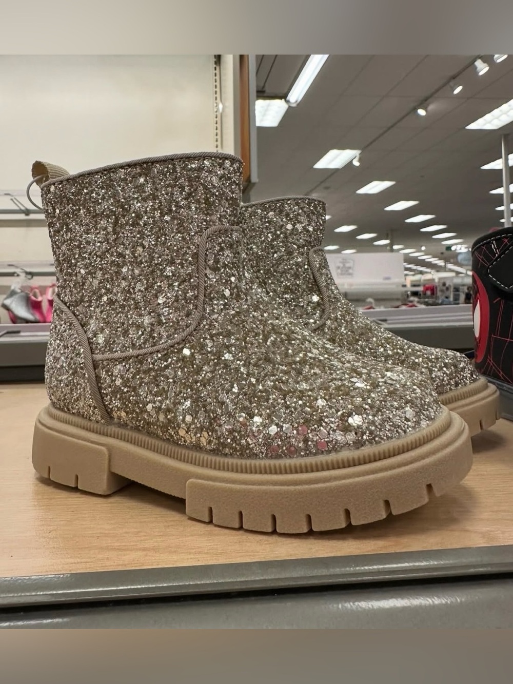 Cat & Jack Glitter Chunky Boot - Taupe Sparkle